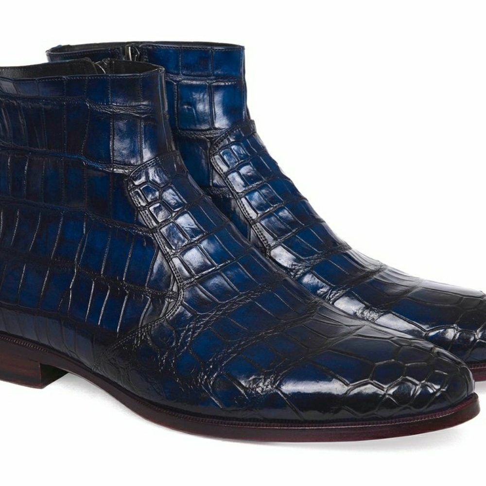 Paul Parkman Navy Genuine Crocodile Side Zipper Bo